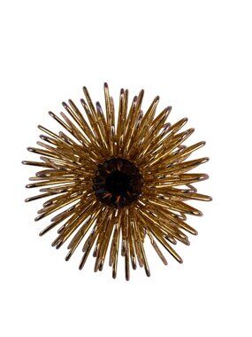 Sarah Coventry Womens Gold Tone Metal Starburst Brooch With Black Crystal Accent